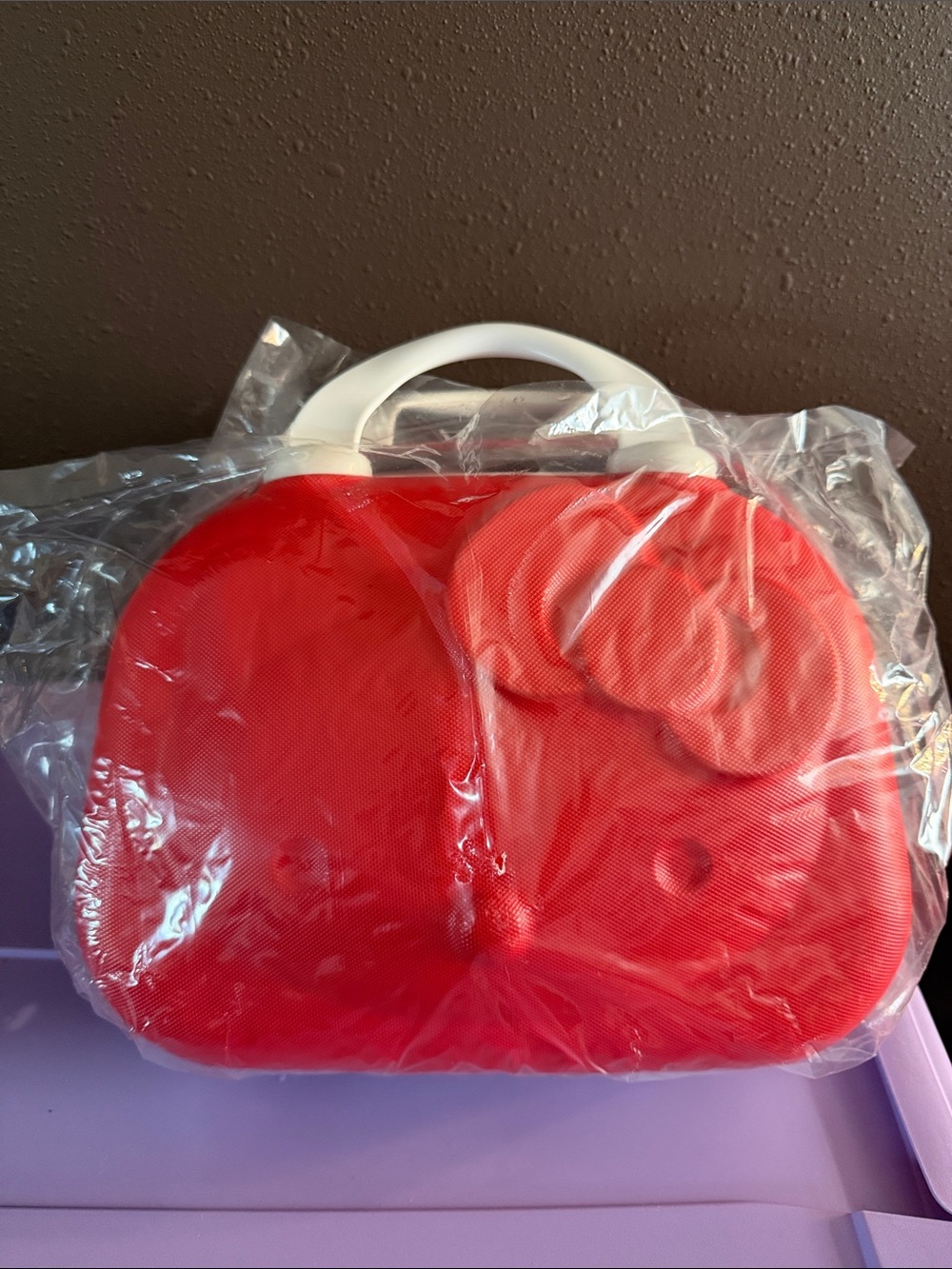 Red Structured Top-Handle Hello Kitty Travel Bag with White Handles
